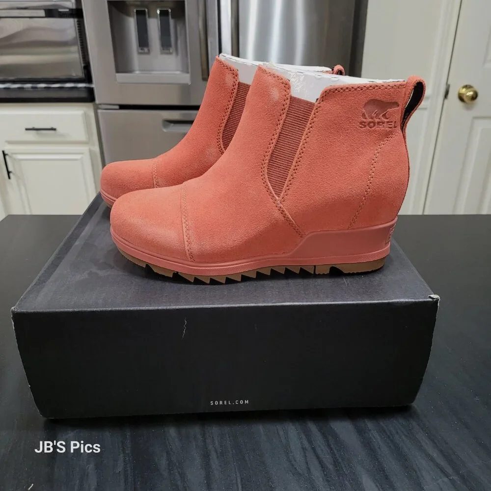 Sorel Evie Pull On Wedge Booties Warp Red Womens Waterproof Rain Boot BRAND NEW - Picture 8 of 15